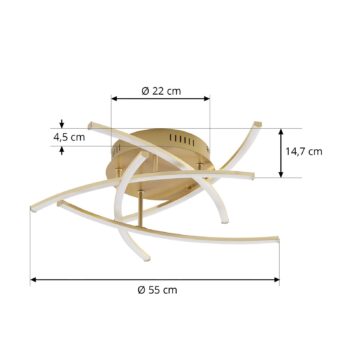 Stropné svietidlo Lindby Flakira LED, 5 svetiel, starožitná mosadz