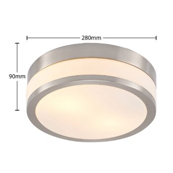 Stropné svietidlo Lindby Flavi, Ø 28 cm, nikel, sklo, IP44, E27