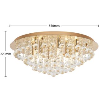 Stropné svietidlo Lindby Gillion, 8 svetiel, zlaté, krištáľ, Ø 55 cm