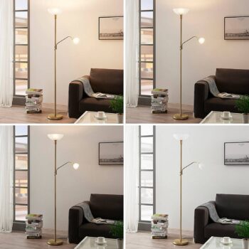 Stropné svietidlo Lindby Jost, 180 cm, mosadz, lampa na čítanie, E27