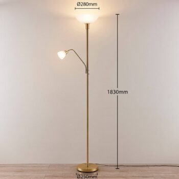 Stropné svietidlo Lindby Jost, 180 cm, mosadz, lampa na čítanie, E27