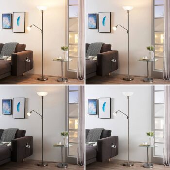 Stropné svietidlo Lindby Jost, 180 cm, niklová farba, svetlo na čítanie