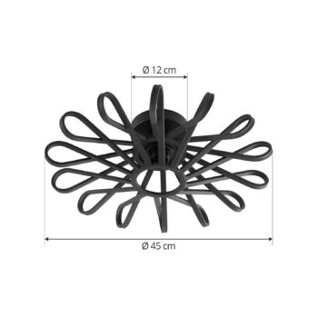 Stropné svietidlo Lindby Kaelen, čierne, železo, Ø 45 cm, E27