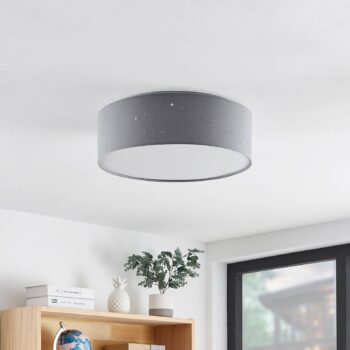 Stropné svietidlo Lindby LED Ellamina, Ø 40 cm, svetlo sivá, textil