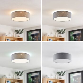 Stropné svietidlo Lindby LED Ellamina, Ø 40 cm, svetlo sivá, textil