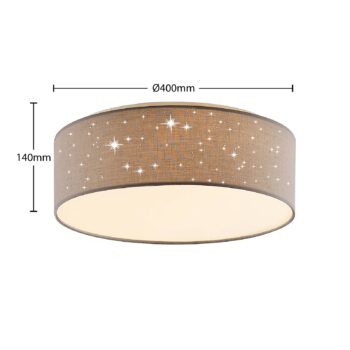 Stropné svietidlo Lindby LED Ellamina, Ø 40 cm, svetlo sivá, textil
