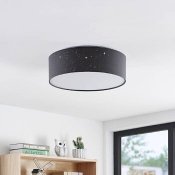 Stropné svietidlo Lindby LED Ellamina, Ø 40 cm, tmavosivá farba, textil