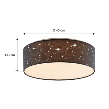 Stropné svietidlo Lindby LED Ellamina, Ø 40 cm, tmavosivá farba, textil