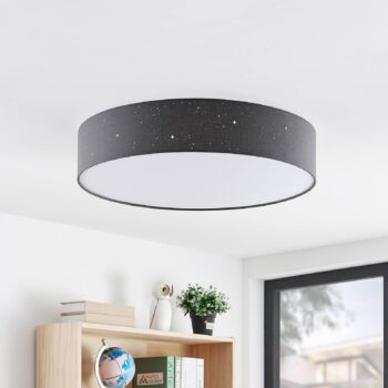 Stropné svietidlo Lindby LED Ellamina, Ø 60 cm, antracit, textil