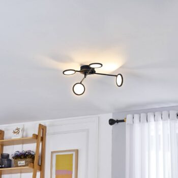 Stropné svietidlo Lindby LED Manel, čierna farba, železo, dĺžka 60 cm