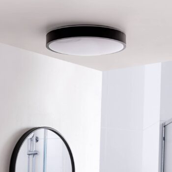 Stropné svietidlo Lindby LED Medon, Ø 38 cm, čierne, IP44, kov