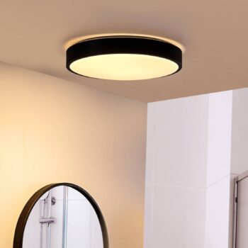 Stropné svietidlo Lindby LED Medon, Ø 38 cm, čierne, IP44, kov