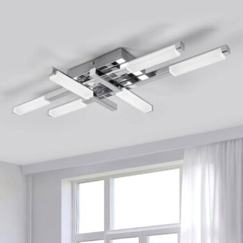 Stropné svietidlo Lindby LED Patrik, 62 cm, 6 svetiel, chróm, IP44