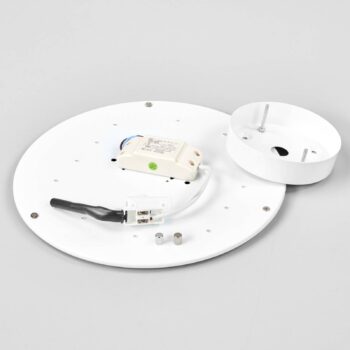 Stropné svietidlo Lindby LED Saira, Ø 30 cm, sivá farba, textil