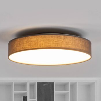 Stropné svietidlo Lindby LED Saira, Ø 40 cm, sivá farba, textil