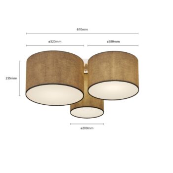 Stropné svietidlo Lindby Laurenz, 3-svetelné, sivé, textilné, Ø 63 cm