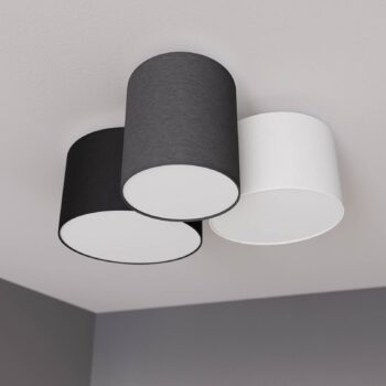 Stropné svietidlo Lindby Laurenz, 3 svetlá, sivá/hnedá, textil