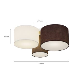 Stropné svietidlo Lindby Laurenz, 3 svetlá, sivá/hnedá, textil