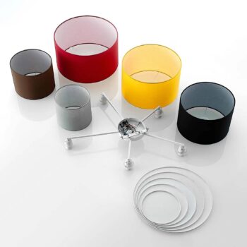Stropné svietidlo Lindby Laurenz, 5 svetiel, 93 cm, červená/žltá, textil
