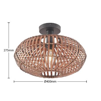 Stropné svietidlo Lindby Majeora, Ø 40 cm, hnedá farba, bambus