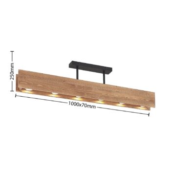 Stropné svietidlo Lindby Malwin, GU10, dĺžka 100 cm, 6 svetiel, drevo