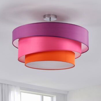 Stropné svietidlo Lindby Melia, fialová/ružová/oranžová, textil, Ø56cm