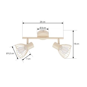 Stropné svietidlo Lindby Piena, béžová farba, 2 svetlá, kov, 39 cm