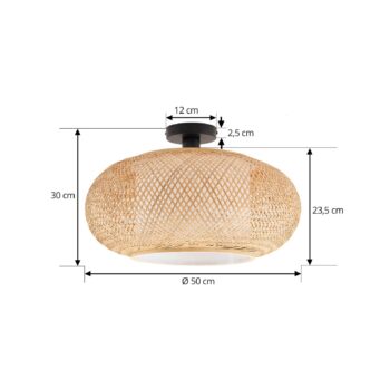 Stropné svietidlo Lindby Romaine, bambus, prírodné/biele, Ø 50 cm