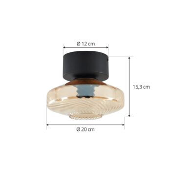 Stropné svietidlo Lindby Sylphie, Ø 20 cm, sklo, jantárová farba