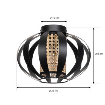 Stropné svietidlo Lindby Tamira, čierne, ratan, Ø 28 cm, E27