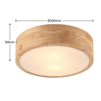 Stropné svietidlo Lindby Tanju, Ø 30 cm, 2 svetlá, dubové drevo, E27