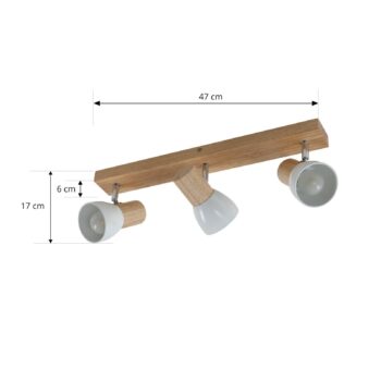 Stropné svietidlo Lindby Thorin, 47 cm, 3-svetelné, biele, drevo, E14