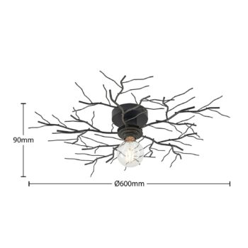 Stropné svietidlo Lindby Vetki, Ø 60 cm, čierne, 1 svetlo, kov