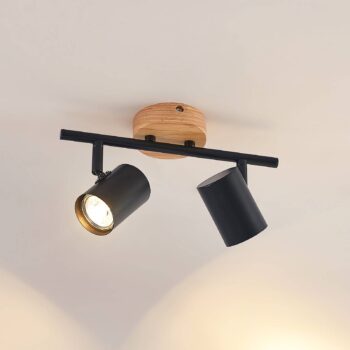 Stropné svietidlo Lindby Xiomara, 2 svetlá, dĺžka 27 cm, drevo