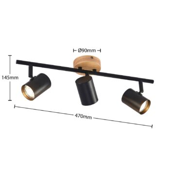 Stropné svietidlo Lindby Xiomara, 3 svetlá, dĺžka 68 cm, drevo