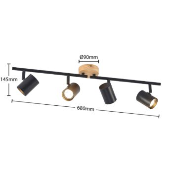 Stropné svietidlo Lindby Xiomara, 4 svetlá, dĺžka 68 cm, drevo