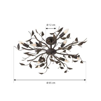 Stropné svietidlo Lindby Yos, 8 svetiel, 85 cm, čierno-medené, E14