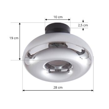 Stropné svietidlo Lindby Zehra, Ø 28 cm, dymovo sivá, sklo