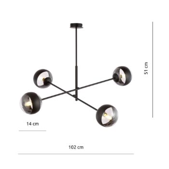Stropné svietidlo Linear, čierne/čisté, 4-plameňové