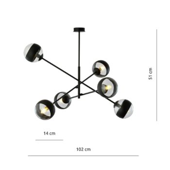 Stropné svietidlo Linear, čierne/čisté, 6-plameňové