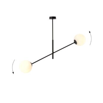 Stropné svietidlo Linear, čierne/opálové, 2-plameňové