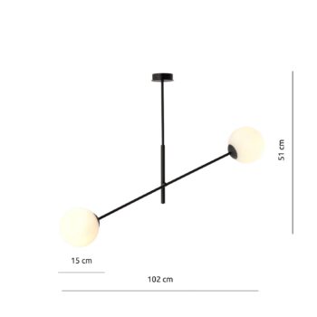 Stropné svietidlo Linear, čierne/opálové, 2-plameňové