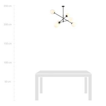 Stropné svietidlo Linear, čierne/opálové, 6-plameňové
