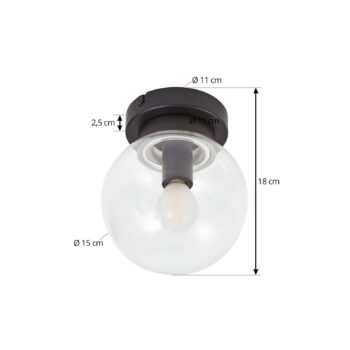 Stropné svietidlo Lucande Badolo, čierne, sklo, Ø 15 cm, IP44