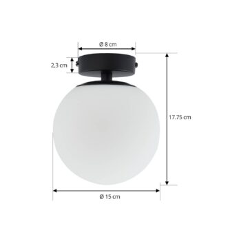 Stropné svietidlo Lucande Bidolo, čierne, sklo, Ø 15 cm, IP44