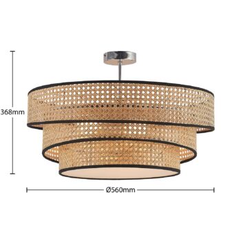 Stropné svietidlo Lucande Elowen, Ø 56 cm, ratan, bambus