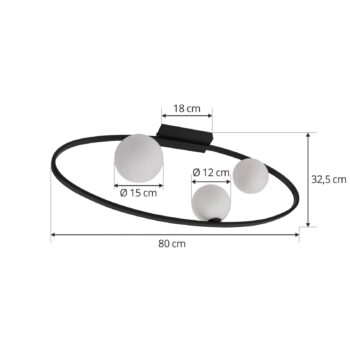 Stropné svietidlo Lucande Kulka, 3-svetelné, čierne, sklo, G9