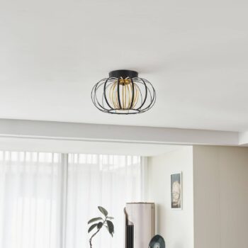Stropné svietidlo Lucande LED Birger, Ø 39 cm, čierna/zlatá