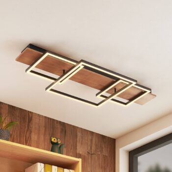 Stropné svietidlo Lucande LED Chariska, 95 cm, čierna, drevo, CCT