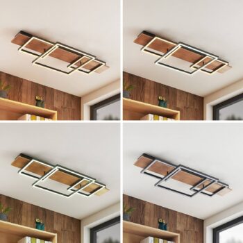 Stropné svietidlo Lucande LED Chariska, 95 cm, čierna, drevo, CCT